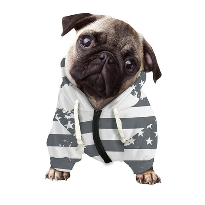 Grey Grunge American Flag Print Dog Zip Up Hoodie
