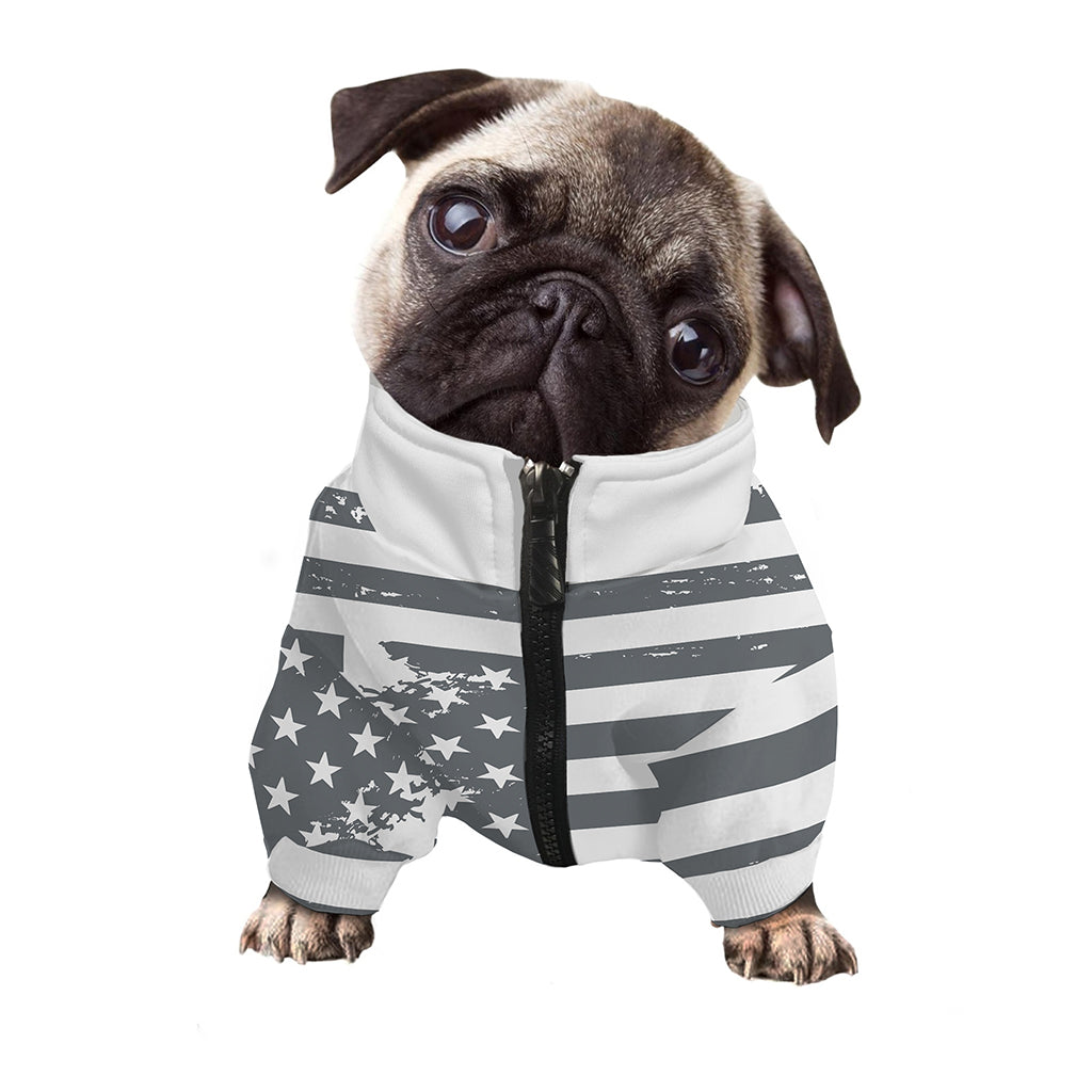 Grey Grunge American Flag Print Dog Zip Up Jacket