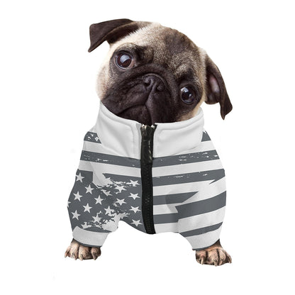 Grey Grunge American Flag Print Dog Zip Up Jacket