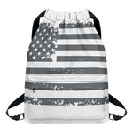 Grey Grunge American Flag Print Drawstring Backpack