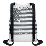 Grey Grunge American Flag Print Drawstring Backpack