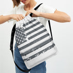 Grey Grunge American Flag Print Drawstring Backpack