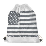 Grey Grunge American Flag Print Drawstring Bag