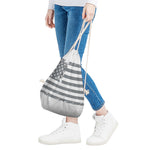 Grey Grunge American Flag Print Drawstring Bag