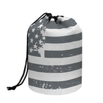 Grey Grunge American Flag Print Drawstring Makeup Bag
