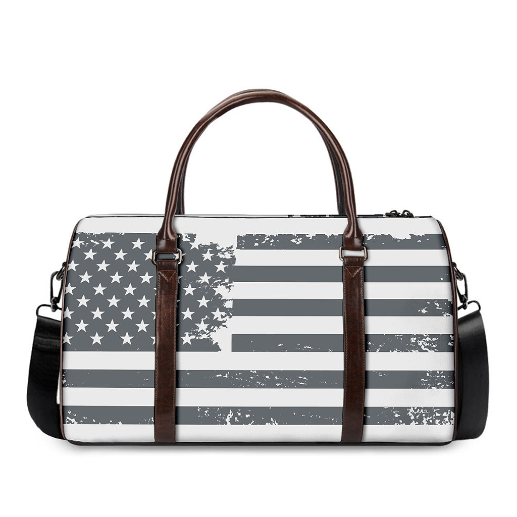 Grey Grunge American Flag Print Duffle Bag