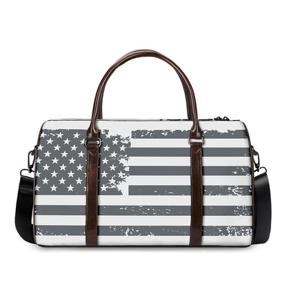 Grey Grunge American Flag Print Duffle Bag