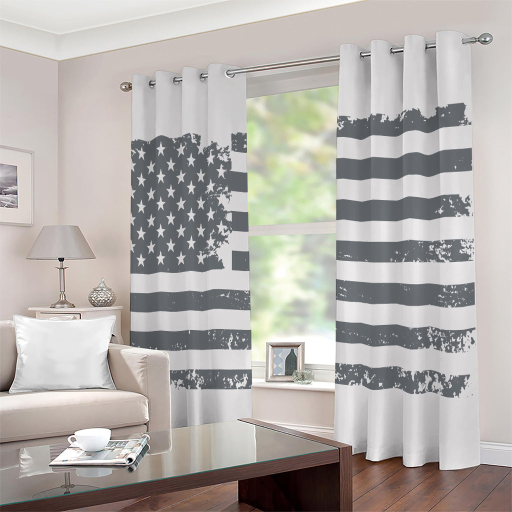 Grey Grunge American Flag Print Extra Wide Grommet Curtains