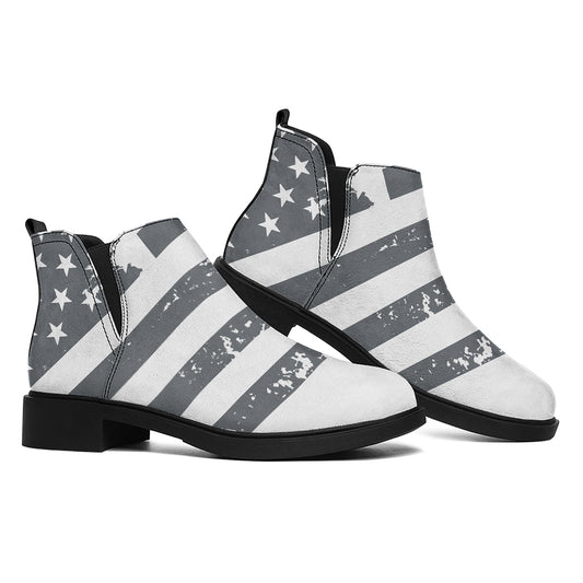 Grey Grunge American Flag Print Flat Ankle Boots