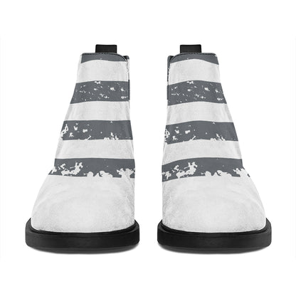 Grey Grunge American Flag Print Flat Ankle Boots