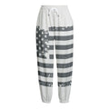 Grey Grunge American Flag Print Fleece Lined Knit Pants