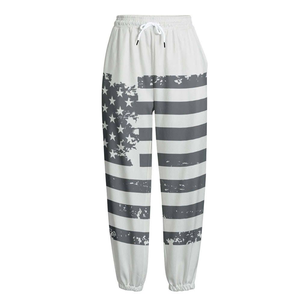 Grey Grunge American Flag Print Fleece Lined Knit Pants