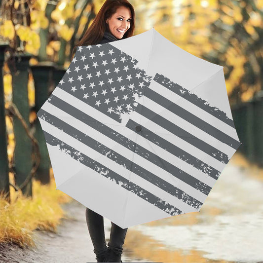 Grey Grunge American Flag Print Foldable Umbrella