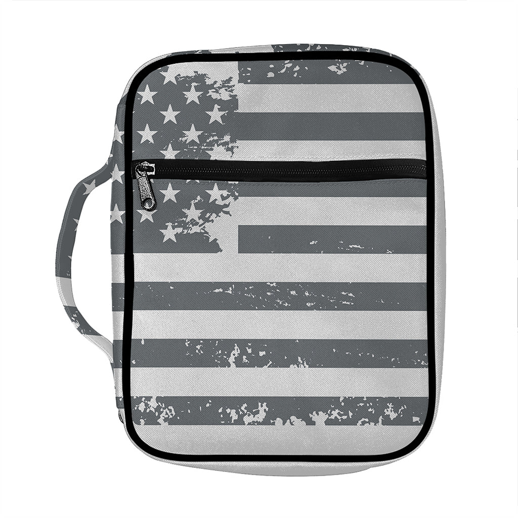 Grey Grunge American Flag Print Front Pocket Bible Bag