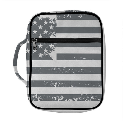 Grey Grunge American Flag Print Front Pocket Bible Bag