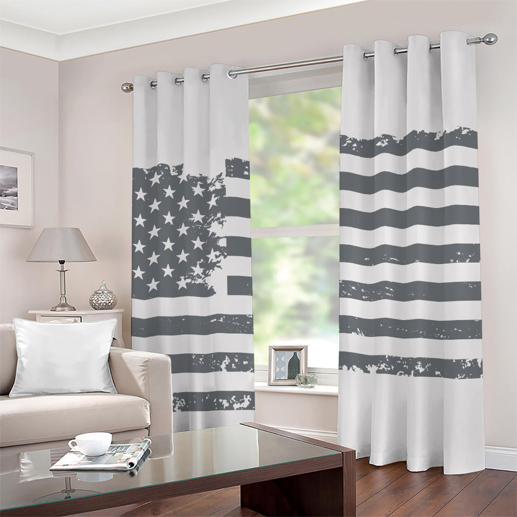 Grey Grunge American Flag Print Grommet Curtains