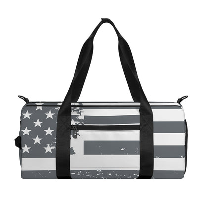 Grey Grunge American Flag Print Gym Bag