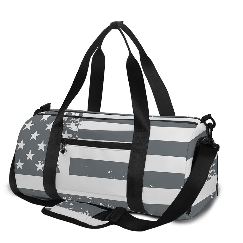 Grey Grunge American Flag Print Gym Bag