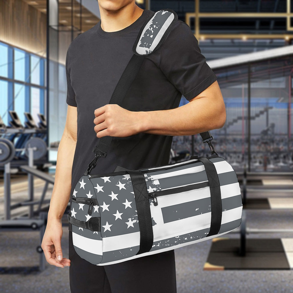 Grey Grunge American Flag Print Gym Bag