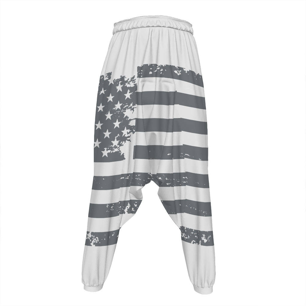 Grey Grunge American Flag Print Hammer Pants