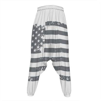 Grey Grunge American Flag Print Hammer Pants