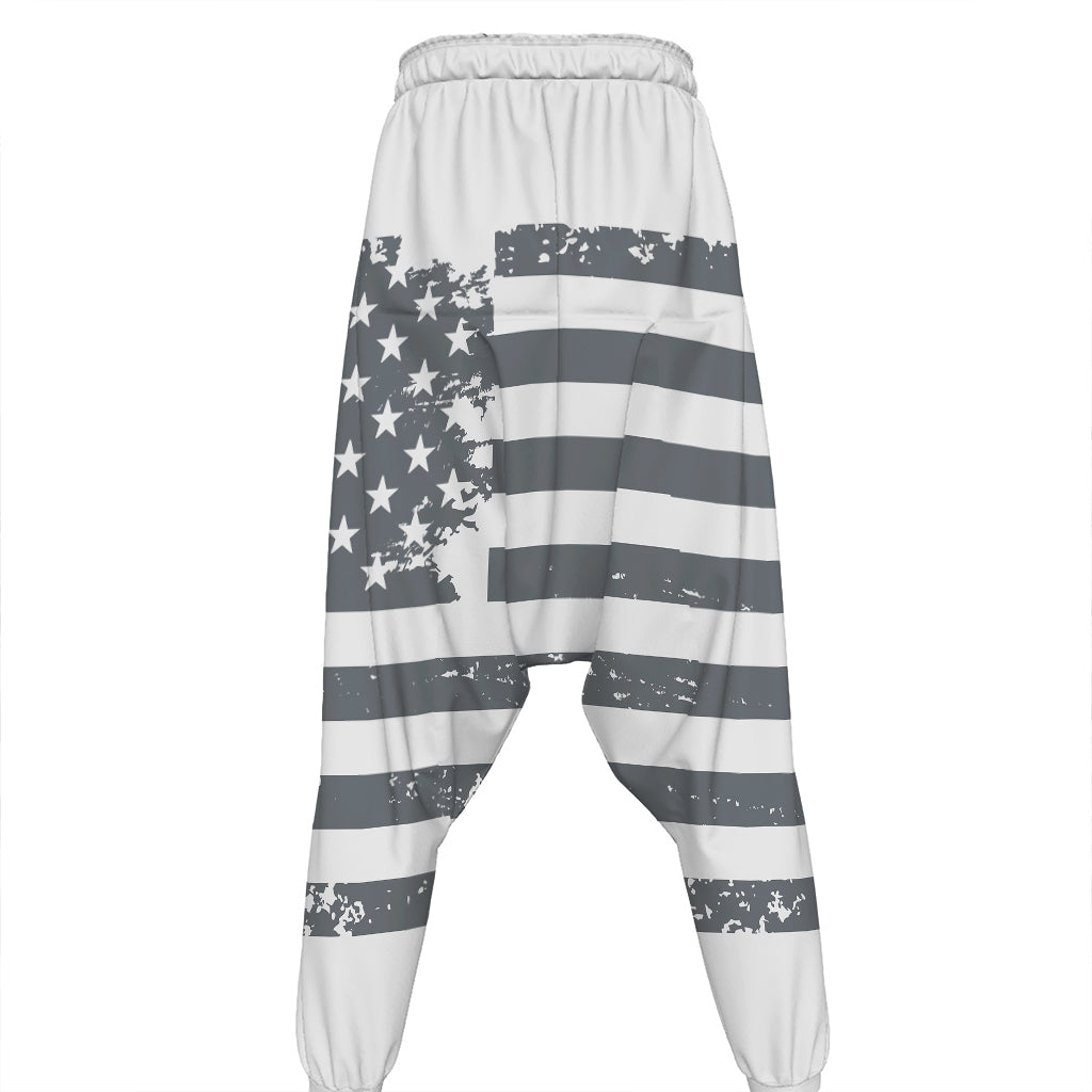 Grey Grunge American Flag Print Hammer Pants