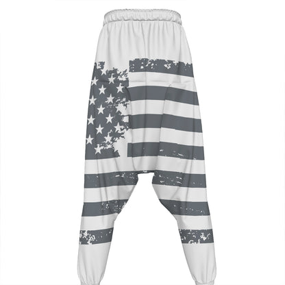 Grey Grunge American Flag Print Hammer Pants