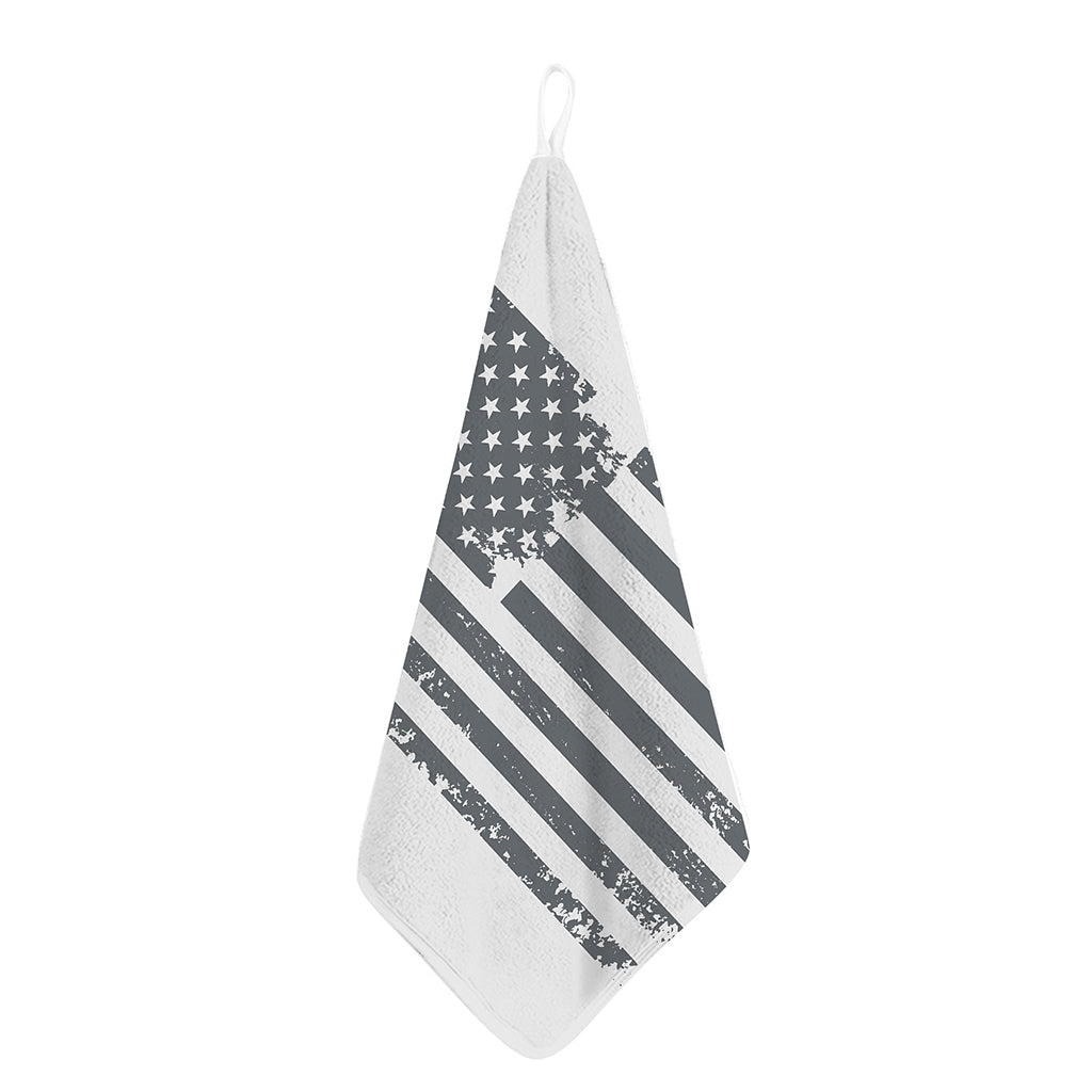 Grey Grunge American Flag Print Hand Towel