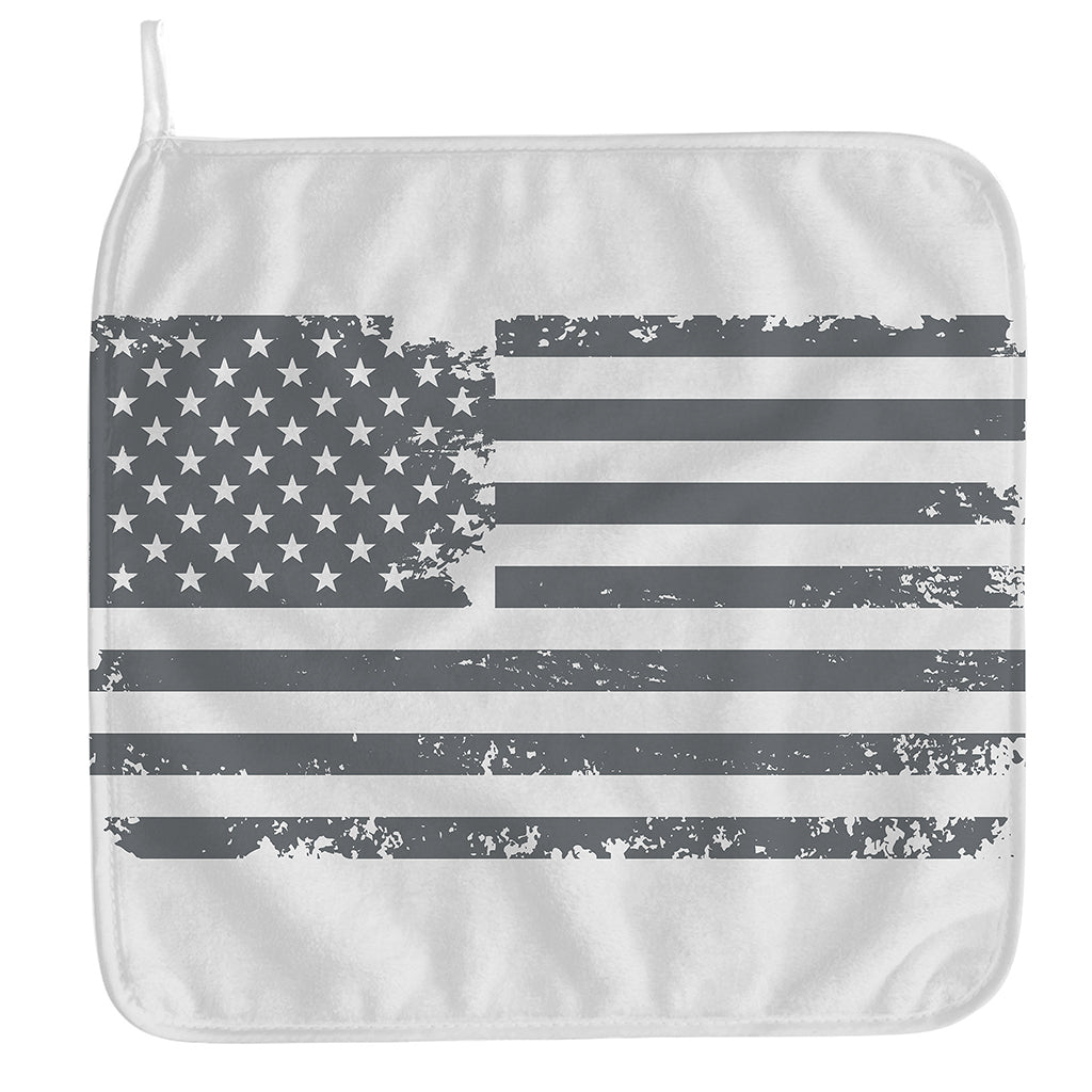 Grey Grunge American Flag Print Hand Towel