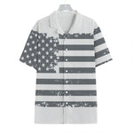 Grey Grunge American Flag Print Hawaiian Shirt