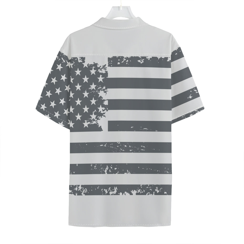 Grey Grunge American Flag Print Hawaiian Shirt