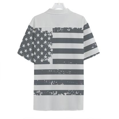 Grey Grunge American Flag Print Hawaiian Shirt