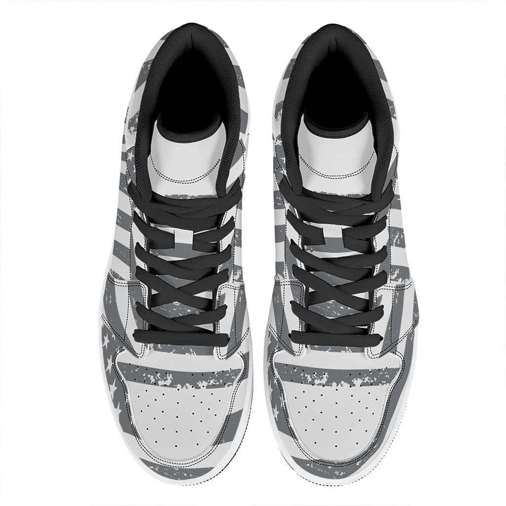 Grey Grunge American Flag Print High Top Leather Sneakers