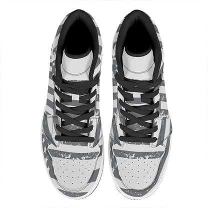 Grey Grunge American Flag Print High Top Leather Sneakers