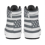 Grey Grunge American Flag Print High Top Leather Sneakers