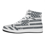 Grey Grunge American Flag Print High Top Leather Sneakers