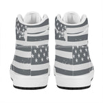 Grey Grunge American Flag Print High Top Leather Sneakers