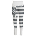 Grey Grunge American Flag Print High-Waisted Pocket Leggings