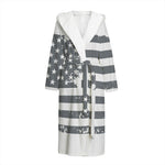 Grey Grunge American Flag Print Hooded Bathrobe