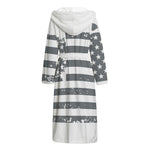 Grey Grunge American Flag Print Hooded Bathrobe