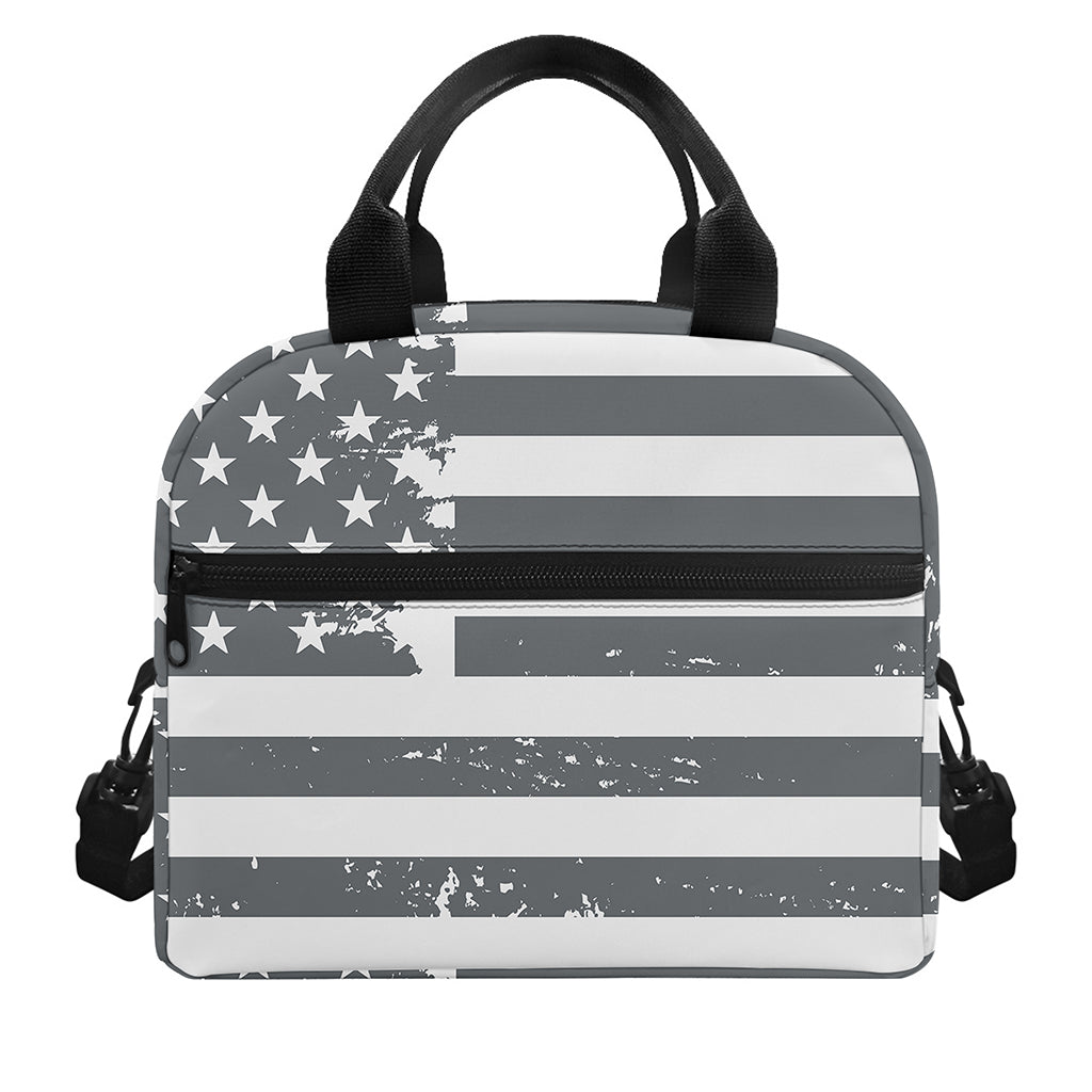 Grey Grunge American Flag Print Insulated Lunch Bag