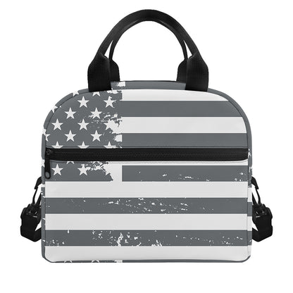 Grey Grunge American Flag Print Insulated Lunch Bag