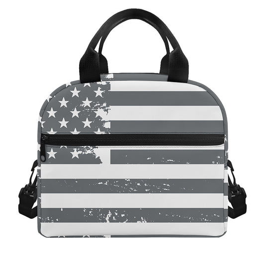 Grey Grunge American Flag Print Insulated Lunch Bag