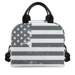 Grey Grunge American Flag Print Insulated Lunch Bag