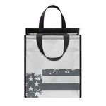 Grey Grunge American Flag Print Insulated Lunch Tote