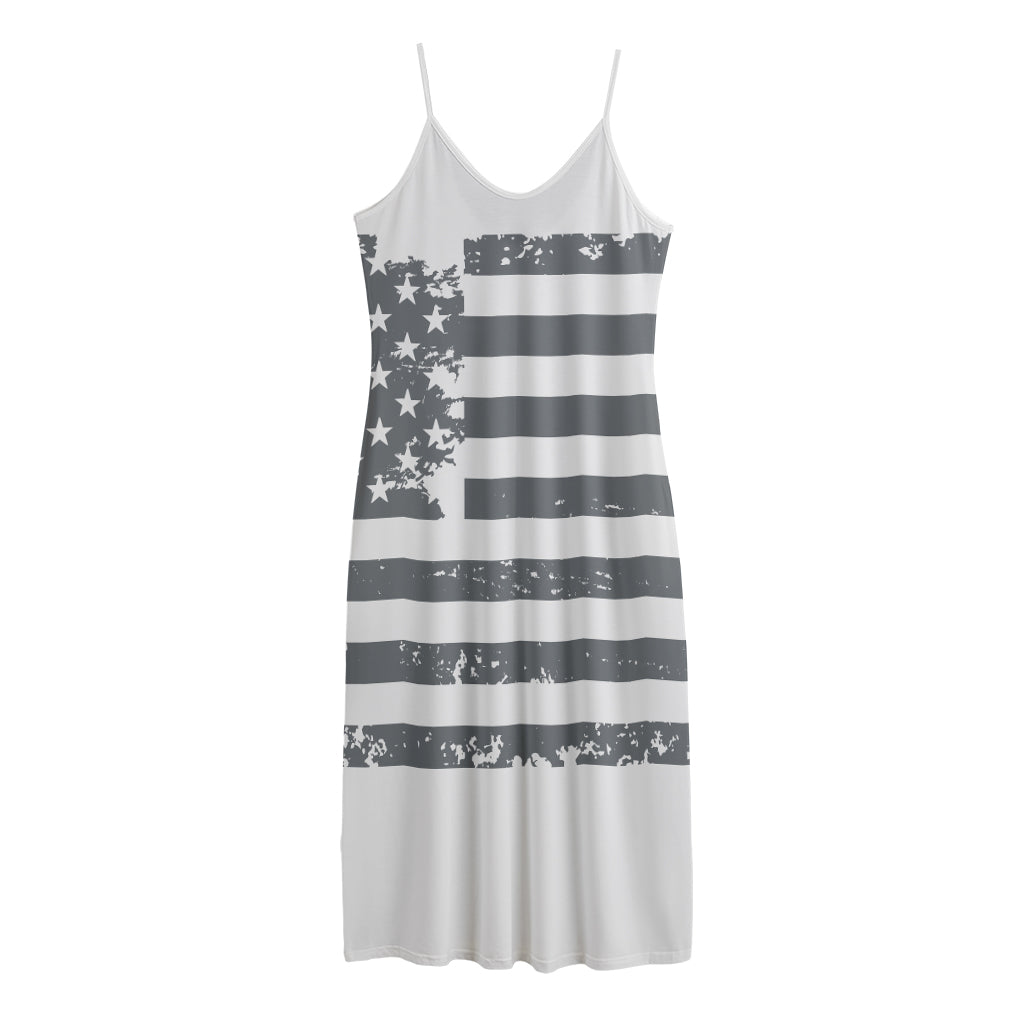 Grey Grunge American Flag Print Jersey Midi Cami Dress