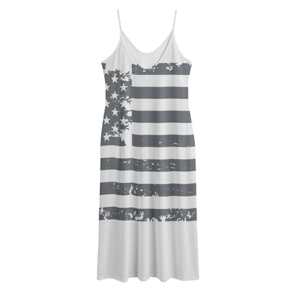 Grey Grunge American Flag Print Jersey Midi Cami Dress
