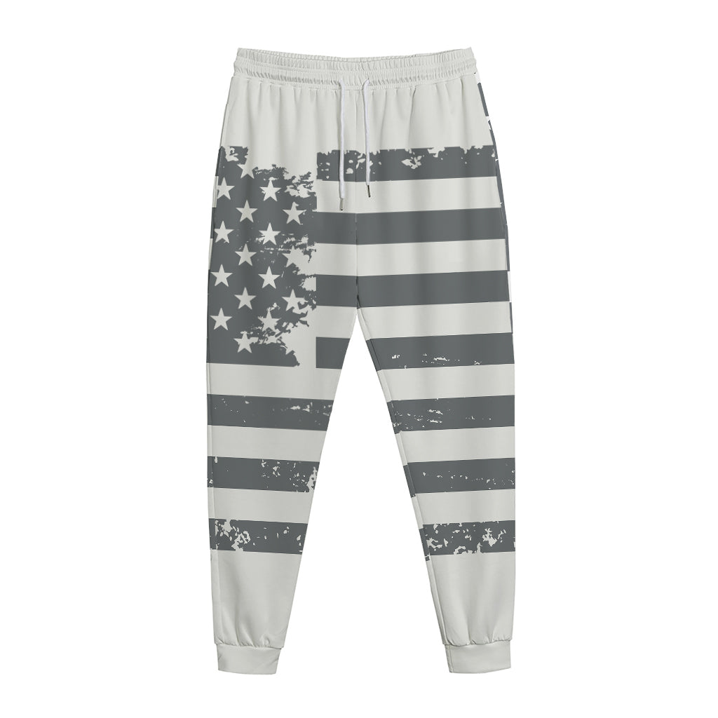 Grey Grunge American Flag Print Jogger Pants
