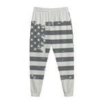 Grey Grunge American Flag Print Jogger Pants