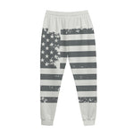 Grey Grunge American Flag Print Jogger Pants
